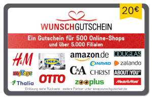20 Euro Gutschein von wunschgutschein.de