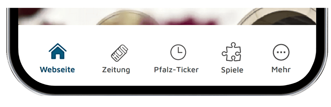 RHEINPFALZ-APP - Abb. Navigationsleiste auf dem Handy