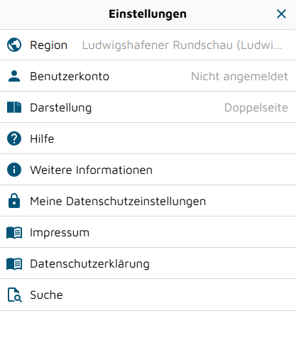 E-Paper Screenshot der Einstellungen