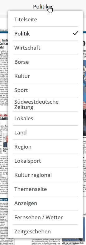 Screenshot Ressort im E-Paper auswählen