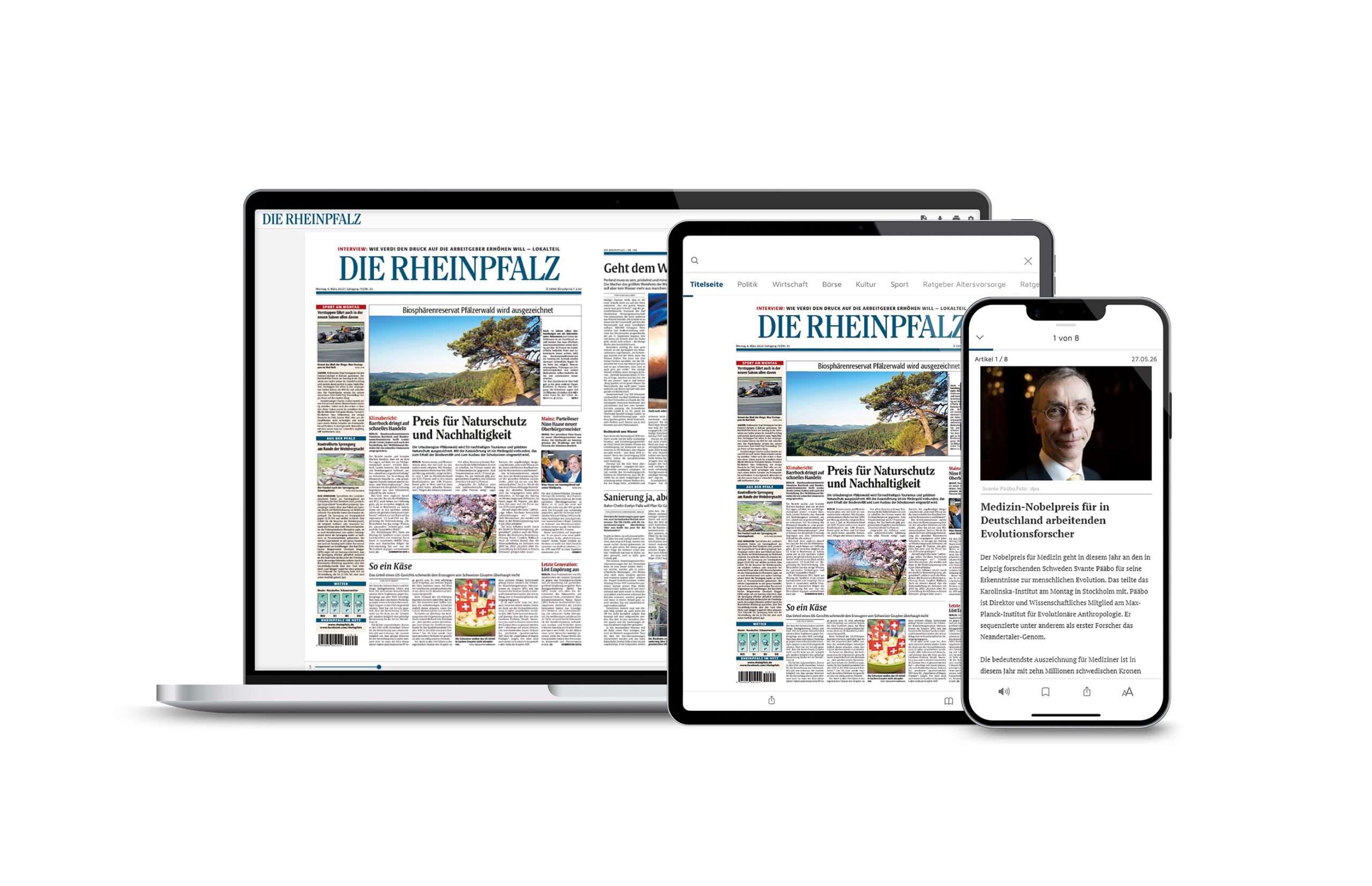 Produktpalette des Digital Standard Abos von "Die RHEINFPFALZ".